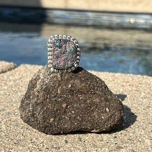 Titanium Druzy Silver Plated Ring - Size 8